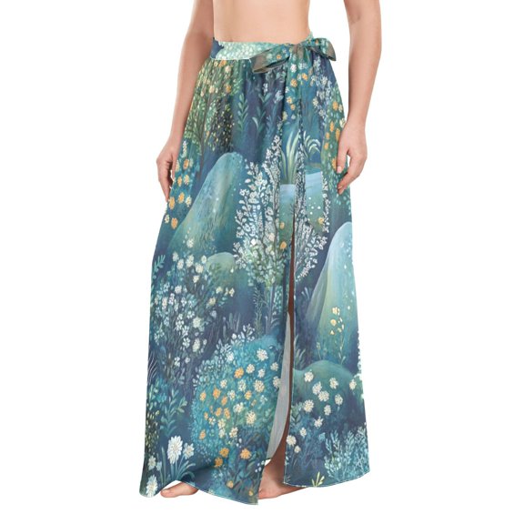 FORMRS Womens Beach Sarong Semi-Sheer Bikini Wrap Skirt Swimsuit Cover-ups, Green Forest Pattern