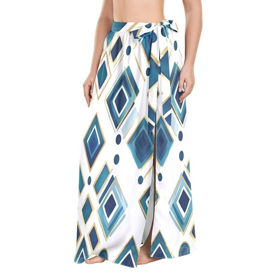 FORMRS Womens Beach Sarong Semi-Sheer Bikini Wrap Skirt Swimsuit Cover-ups, Green Geometric Pattern