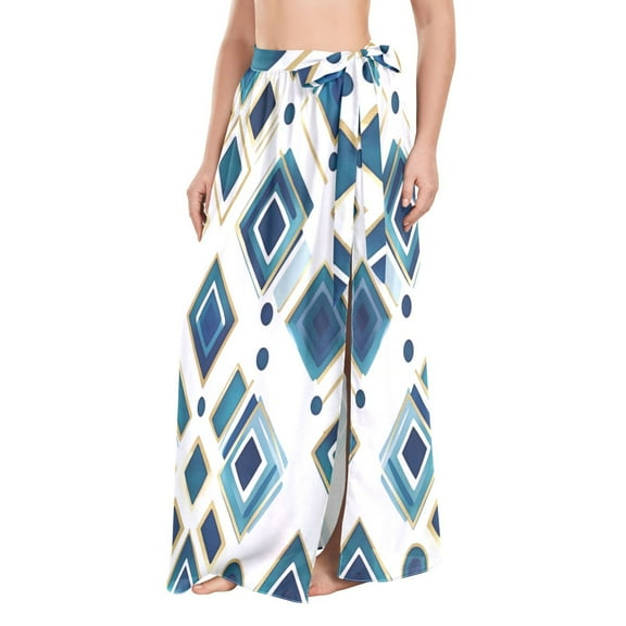 FORMRS Womens Beach Sarong Semi-Sheer Bikini Wrap Skirt Swimsuit Cover-ups, Green Geometric Pattern