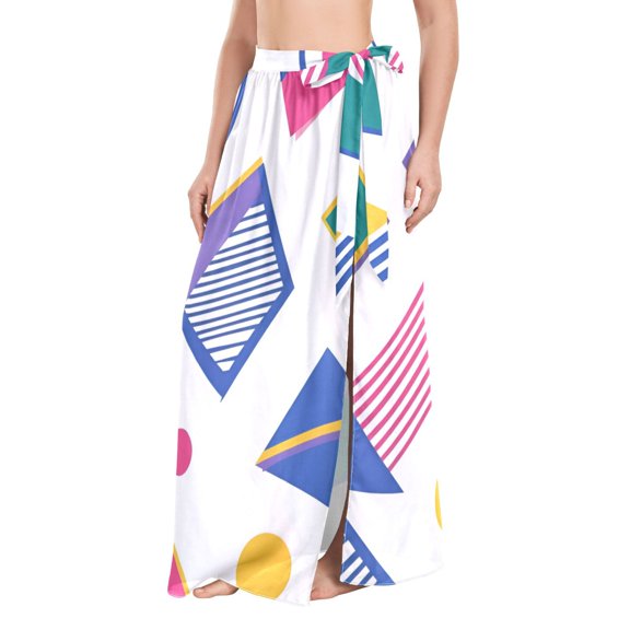 FORMRS Womens Beach Sarong Semi-Sheer Bikini Wrap Skirt Swimsuit Cover-ups, Green Retro Shapes