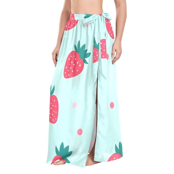 FORMRS Womens Beach Sarong Semi-Sheer Bikini Wrap Skirt Swimsuit Cover-ups, Green Strawberry