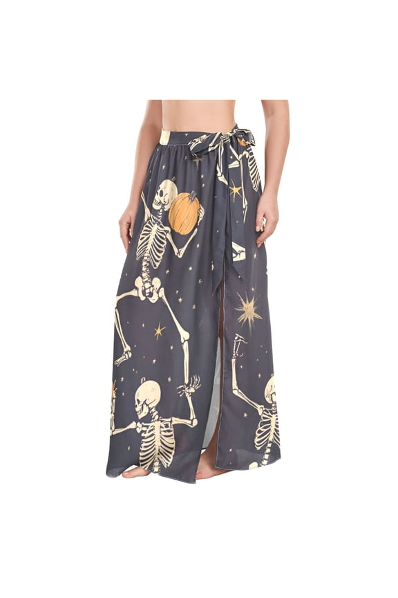 Womens Long Sarong Beach Wrap Semi-Sheer Bikini Skirt Bathing Swimsuit Cover Up, Halloween Dancing