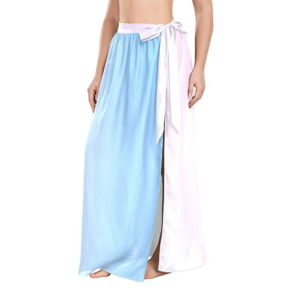 FORMRS Womens Beach Sarong Semi-Sheer Bikini Wrap Skirt Swimsuit Cover-ups, Light Blue Stripes