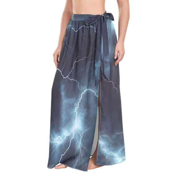 FORMRS Womens Long Sarong Beach Wrap Semi-Sheer Bikini Skirt Bathing Swimsuit Cover Up, Lightning Pattern