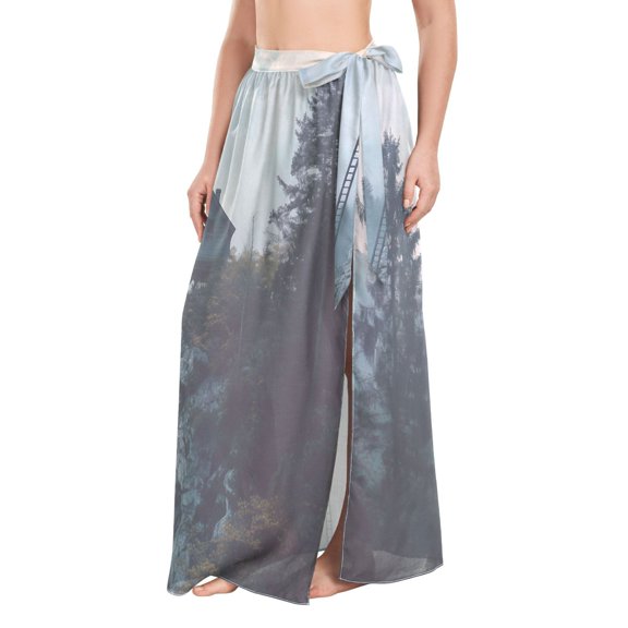 FORMRS Womens Beach Sarong Semi-Sheer Bikini Wrap Skirt Swimsuit Cover-ups, Moon and House