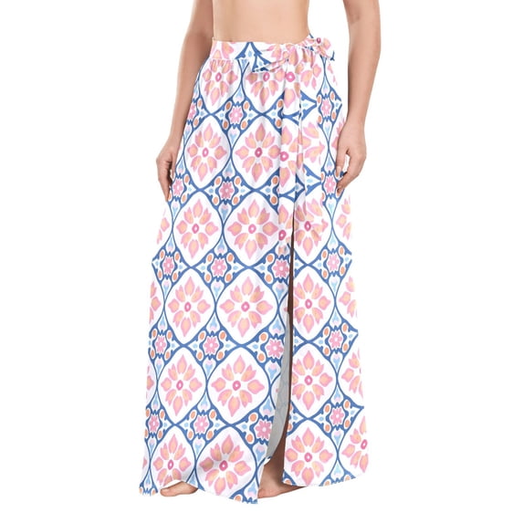 FORMRS Womens Long Sarong Beach Wrap Semi-Sheer Bikini Skirt Bathing Swimsuit Cover Up, Mosaic Flowers Pattern