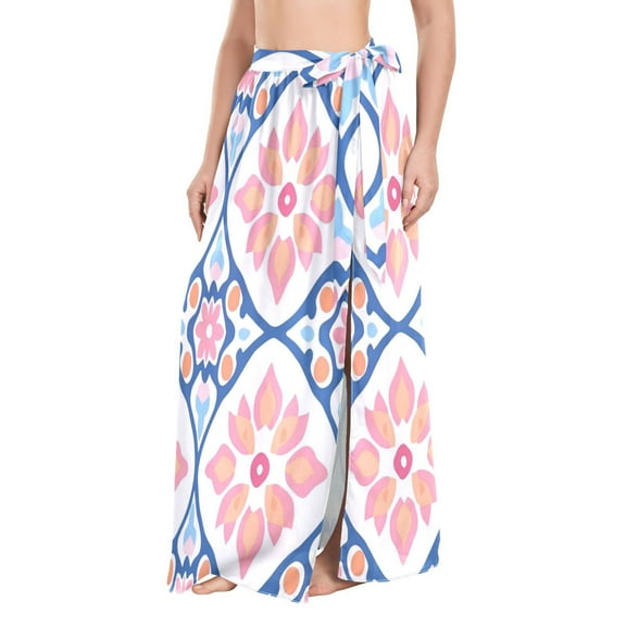 FORMRS Womens Beach Sarong Semi-Sheer Bikini Wrap Skirt Swimsuit Cover-ups, Mosaic Flowers Pattern