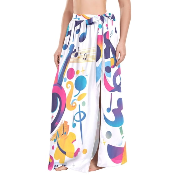 FORMRS Womens Long Sarong Beach Wrap Semi-Sheer Bikini Skirt Bathing Swimsuit Cover Up, Musical Pattern