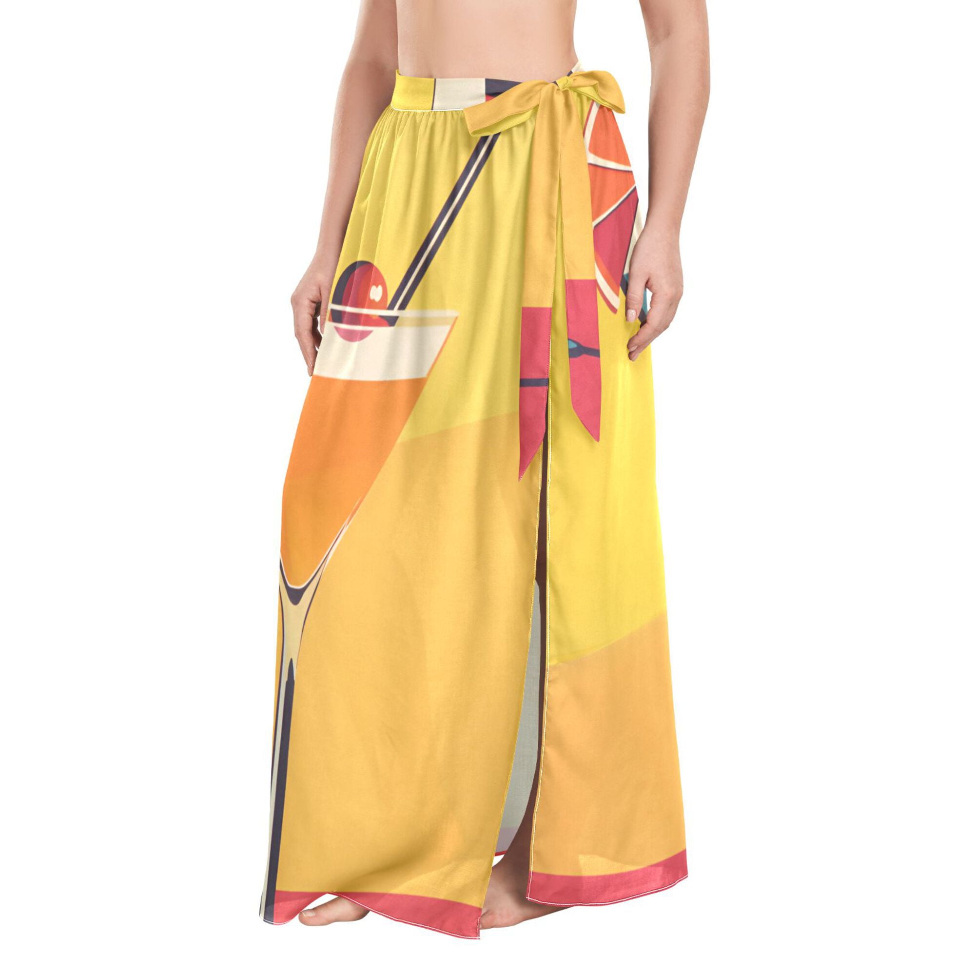CHAINUPON Women's Beach Sarong Wrap - Sheer Long Swimsuit Cover Up, Bikini Skirt, Yellow, One Size (44x62 In)