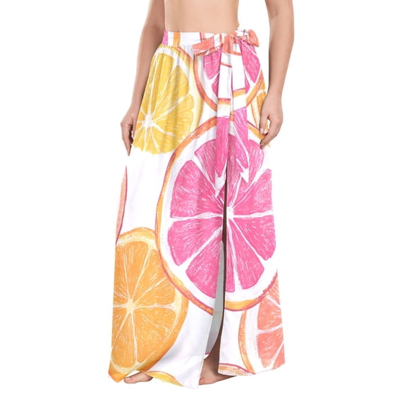 FORMRS Womens Beach Sarong Semi-Sheer Bikini Wrap Skirt Swimsuit Cover-ups, Orange Grapefruit Slices