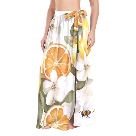 FORMRS Womens Beach Sarong Semi-Sheer Bikini Wrap Skirt Swimsuit Cover-ups, Oranges Watercolor