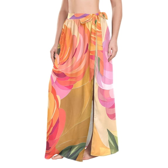 FORMRS Womens Beach Sarong Semi-Sheer Bikini Wrap Skirt Swimsuit Cover-ups, Pink Abstract Floral