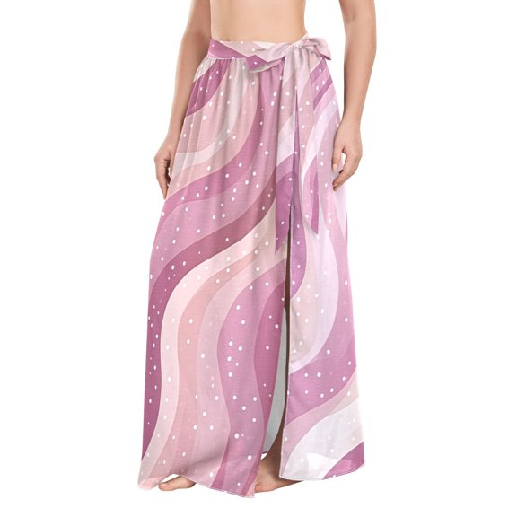 FORMRS Womens Beach Sarong Semi-Sheer Bikini Wrap Skirt Swimsuit Cover-ups, Pink Brown Pattern