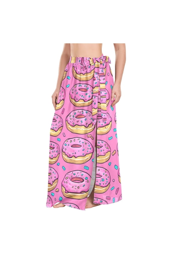Womens Beach Sarong Semi-Sheer Bikini Wrap Skirt Swimsuit Cover-ups, Pink Doughnuts
