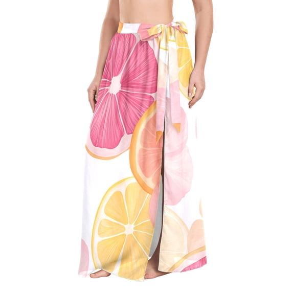 FORMRS Womens Long Sarong Beach Wrap Semi-Sheer Bikini Skirt Bathing Swimsuit Cover Up, Pink Floral Orange
