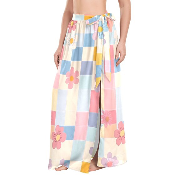 FORMRS Womens Beach Sarong Semi-Sheer Bikini Wrap Skirt Swimsuit Cover-ups, Pink Floral