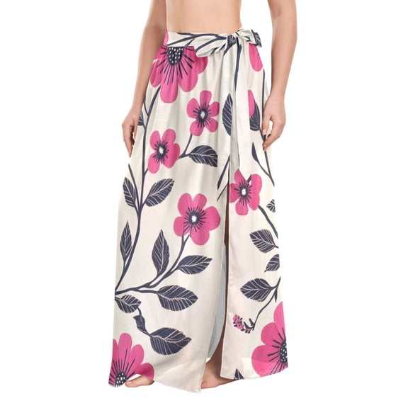 FORMRS Womens Beach Sarong Semi-Sheer Bikini Wrap Skirt Swimsuit Cover-ups, Pink Flowers