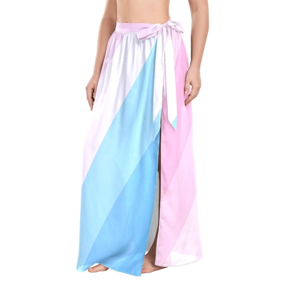 FORMRS Womens Long Sarong Beach Wrap Semi-Sheer Bikini Skirt Bathing Swimsuit Cover Up, Pink Gradient