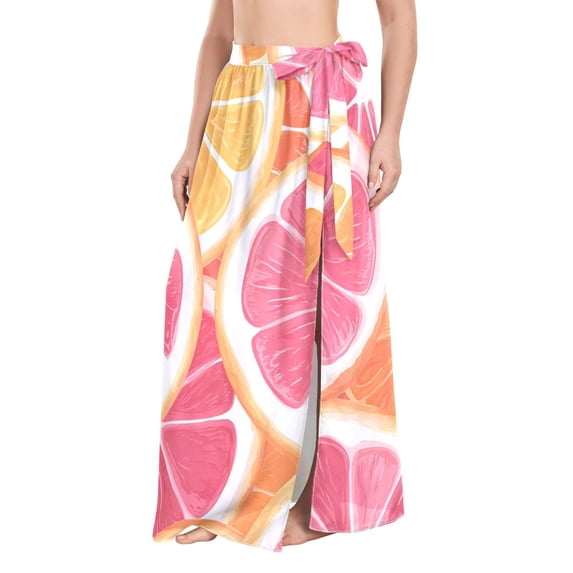 FORMRS Womens Beach Sarong Semi-Sheer Bikini Wrap Skirt Swimsuit Cover-ups, Pink Grapefruit Slices