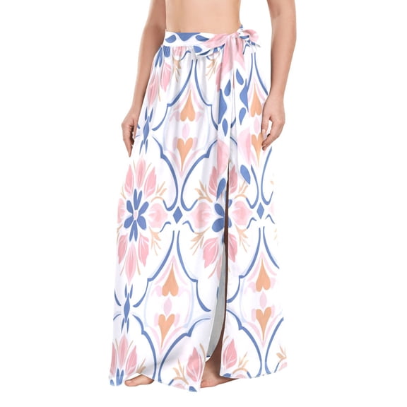 FORMRS Womens Beach Sarong Semi-Sheer Bikini Wrap Skirt Swimsuit Cover-ups, Pink Mosaic Pattern