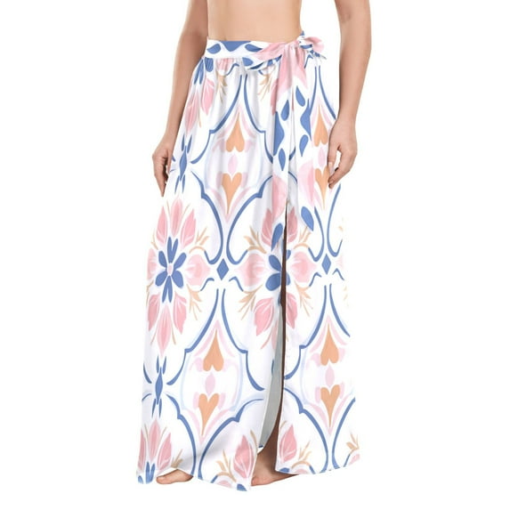 FORMRS Womens Beach Sarong Semi-Sheer Bikini Wrap Skirt Swimsuit Cover-ups, Pink Mosaic Pattern