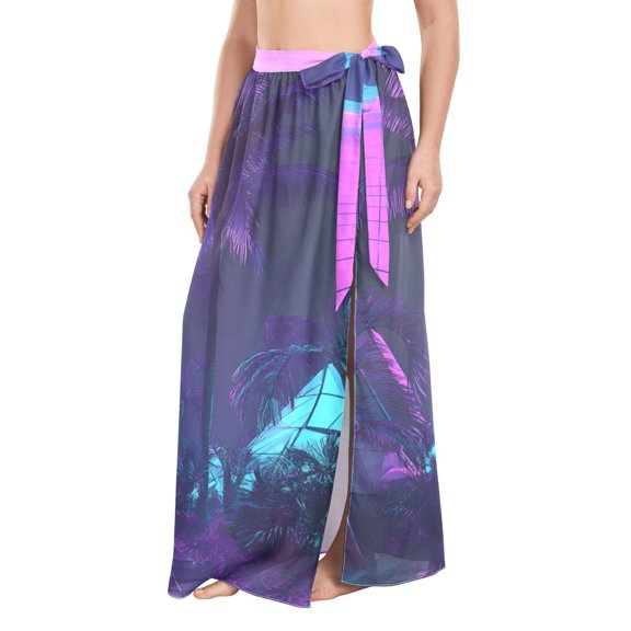 FORMRS Womens Beach Sarong Semi-Sheer Bikini Wrap Skirt Swimsuit Cover-ups, Pink Neon Road