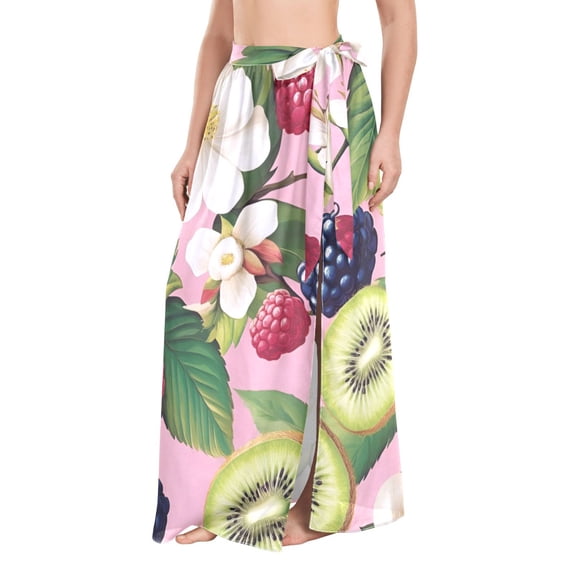 FORMRS Womens Long Sarong Beach Wrap Semi-Sheer Bikini Skirt Bathing Swimsuit Cover Up, Pink Raspberries