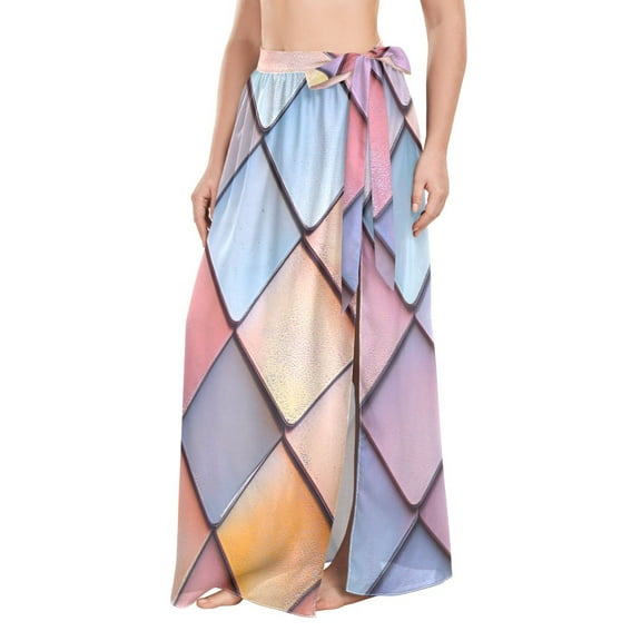 FORMRS Womens Beach Sarong Semi-Sheer Bikini Wrap Skirt Swimsuit Cover-ups, Pink Shimmering Pattern