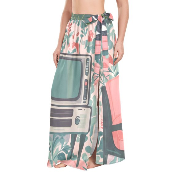 FORMRS Womens Beach Sarong Semi-Sheer Bikini Wrap Skirt Swimsuit Cover-ups, Pink and White Cat