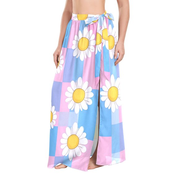FORMRS Womens Beach Sarong Semi-Sheer Bikini Wrap Skirt Swimsuit Cover-ups, Playful Daisy