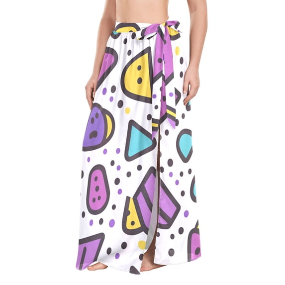 FORMRS Womens Beach Sarong Semi-Sheer Bikini Wrap Skirt Swimsuit Cover-ups, Purple Retro Pattern