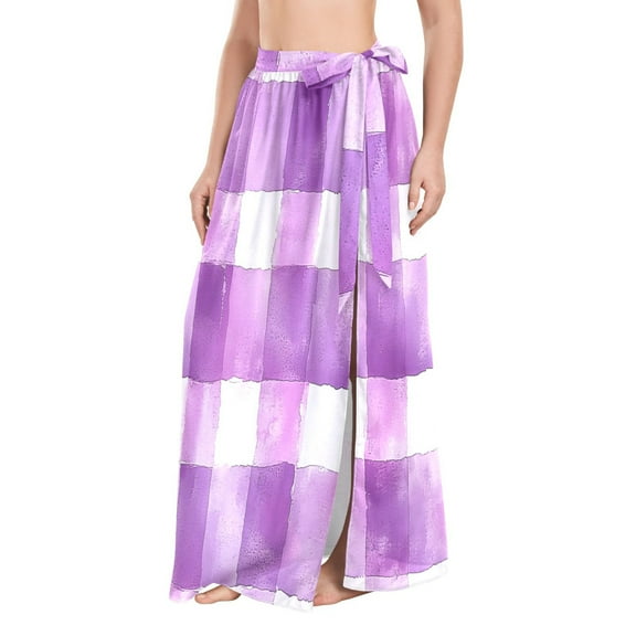 FORMRS Womens Beach Sarong Semi-Sheer Bikini Wrap Skirt Swimsuit Cover-ups, Purple and White Pattern