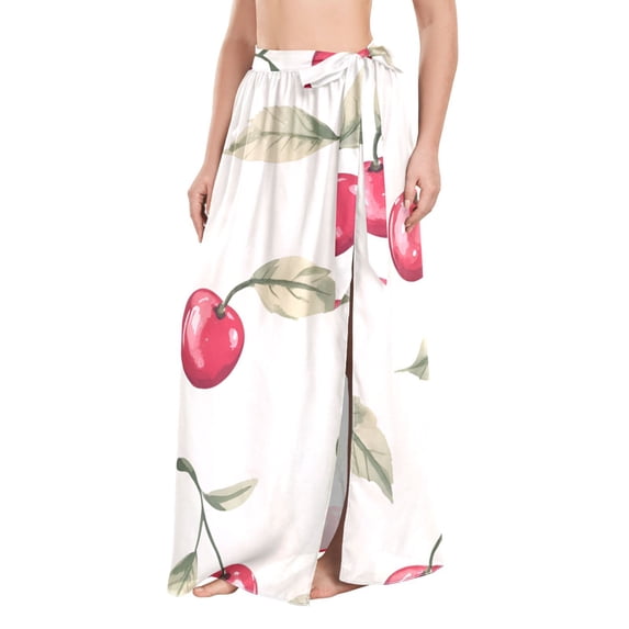 FORMRS Womens Beach Sarong Semi-Sheer Bikini Wrap Skirt Swimsuit Cover-ups, Red Cherry