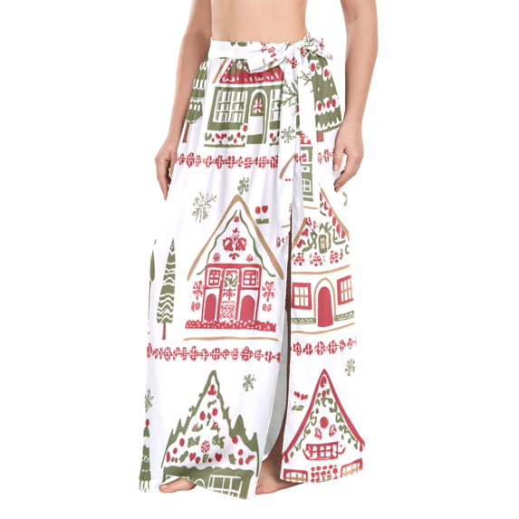 FORMRS Womens Beach Sarong Semi-Sheer Bikini Wrap Skirt Swimsuit Cover-ups, Red Christmas House