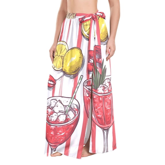 FORMRS Womens Long Sarong Beach Wrap Semi-Sheer Bikini Skirt Bathing Swimsuit Cover Up, Red Lobster