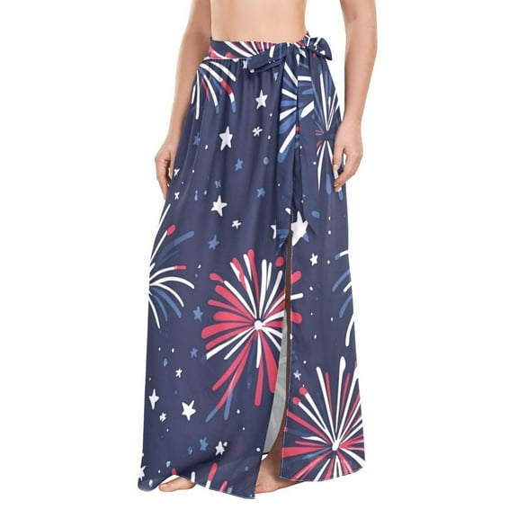 FORMRS Womens Beach Sarong Semi-Sheer Bikini Wrap Skirt Swimsuit Cover-ups, Red and Blue Fireworks Pattern
