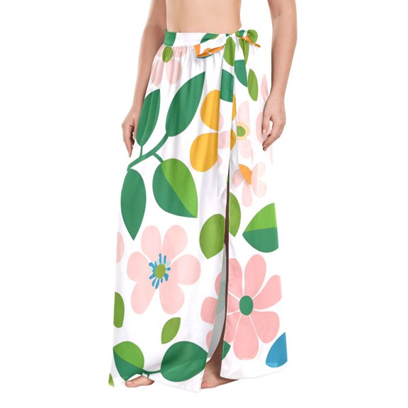 FORMRS Womens Beach Sarong Semi-Sheer Bikini Wrap Skirt Swimsuit Cover-ups, Retro Orange Floral