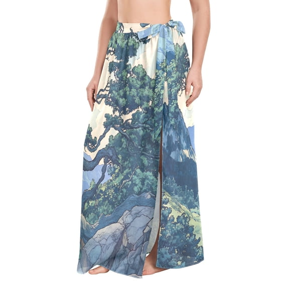 FORMRS Womens Beach Sarong Semi-Sheer Bikini Wrap Skirt Swimsuit Cover-ups, Retro Tree