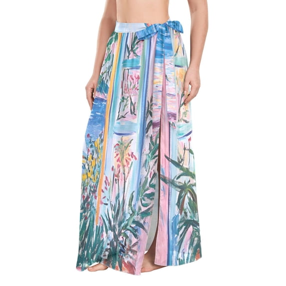 FORMRS Womens Long Sarong Beach Wrap Semi-Sheer Bikini Skirt Bathing Swimsuit Cover Up, Seaside Door