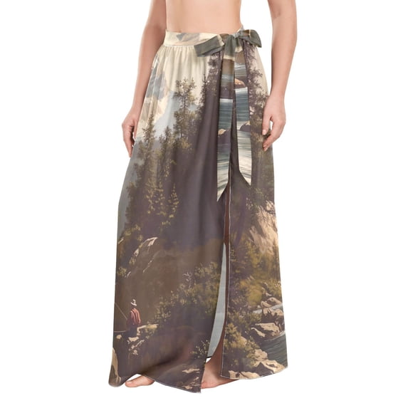 FORMRS Womens Long Sarong Beach Wrap Semi-Sheer Bikini Skirt Bathing Swimsuit Cover Up, Snow Mountains