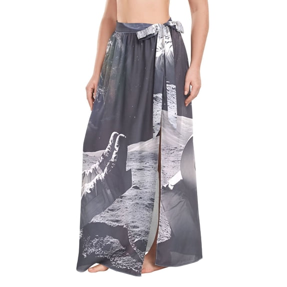 FORMRS Womens Long Sarong Beach Wrap Semi-Sheer Bikini Skirt Bathing Swimsuit Cover Up, Space Earth