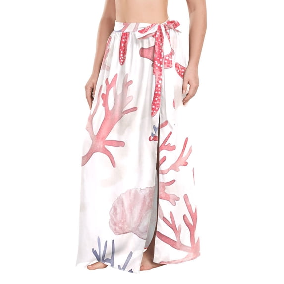 FORMRS Womens Long Sarong Beach Wrap Semi-Sheer Bikini Skirt Bathing Swimsuit Cover Up, Starfish Seashell