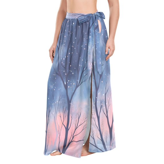 FORMRS Womens Long Sarong Beach Wrap Semi-Sheer Bikini Skirt Bathing Swimsuit Cover Up, Trees in The Night