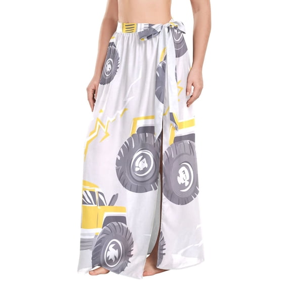 FORMRS Womens Long Sarong Beach Wrap Semi-Sheer Bikini Skirt Bathing Swimsuit Cover Up, Trucks Pattern