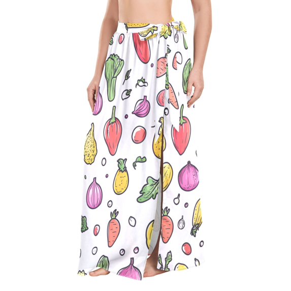 FORMRS Womens Long Sarong Beach Wrap Semi-Sheer Bikini Skirt Bathing Swimsuit Cover Up, Various Vegetables Pattern