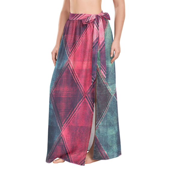 FORMRS Womens Beach Sarong Semi-Sheer Bikini Wrap Skirt Swimsuit Cover-ups, Vibrant Green Tartan Pattern
