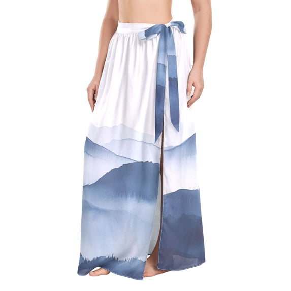 FORMRS Womens Long Sarong Beach Wrap Semi-Sheer Bikini Skirt Bathing Swimsuit Cover Up, Watercolor Mountains