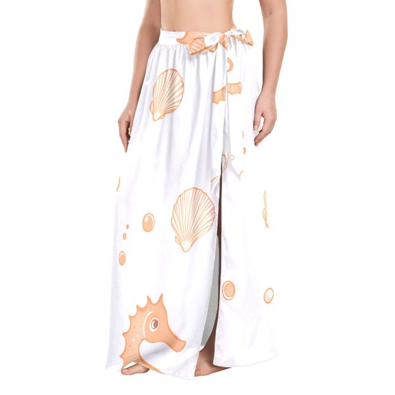 FORMRS Womens Beach Sarong Semi-Sheer Bikini Wrap Skirt Swimsuit Cover-ups, White Seahorse