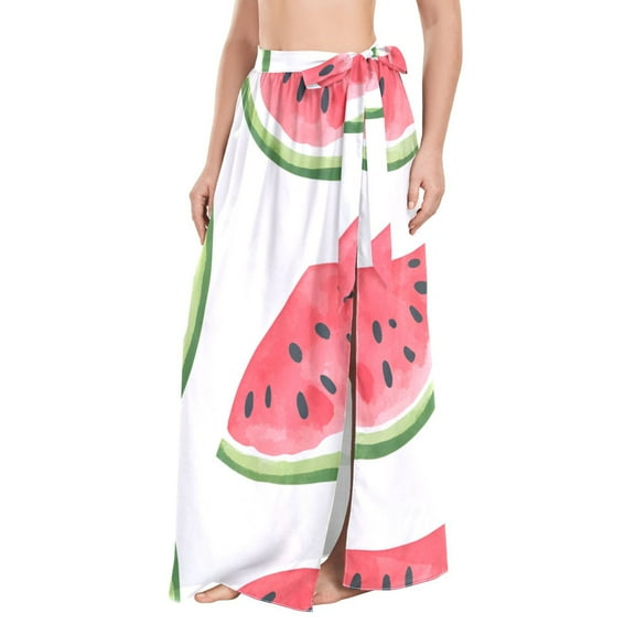 FORMRS Womens Beach Sarong Semi-Sheer Bikini Wrap Skirt Swimsuit Cover-ups, White Watermelon