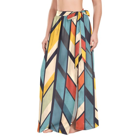 FORMRS Womens Beach Sarong Semi-Sheer Bikini Wrap Skirt Swimsuit Cover-ups, Yellow Geometric